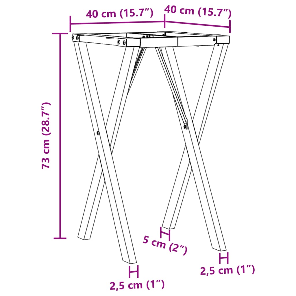 Pieds de table à manger cadre en X 40x40x73 cm acier - XIOS
