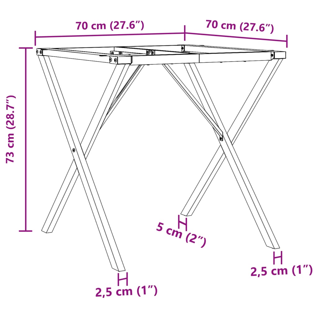 Pieds de table à manger cadre en X 70x70x73 cm acier Pieds de table vidaXL