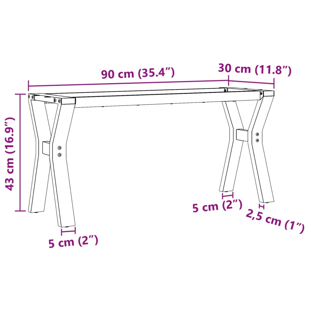 Pieds de table basse cadre en Y 90x30x43 cm acier Pieds de table vidaXL