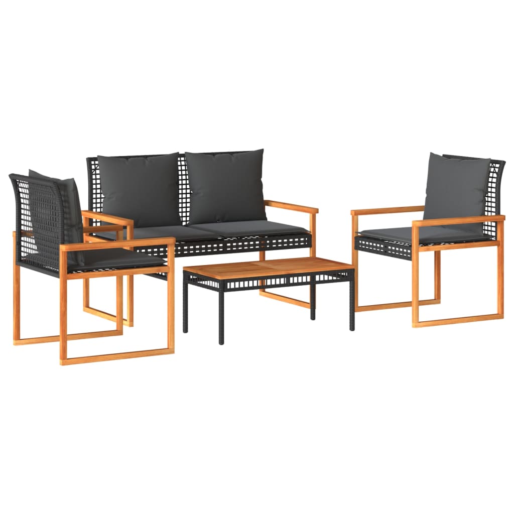 Salon de jardin 4 pcs avec coussins Noir Résine tressée - XIOS