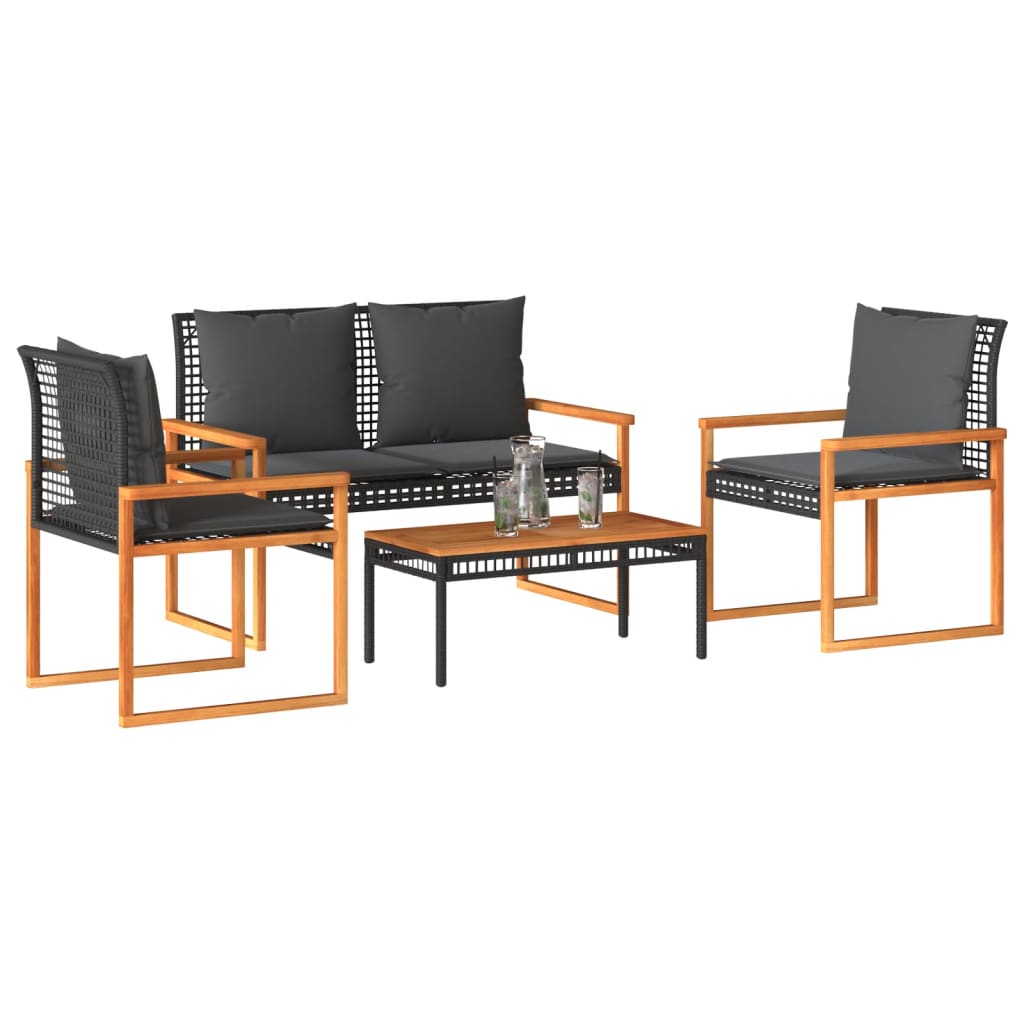 Salon de jardin 4 pcs avec coussins Noir Résine tressée - XIOS