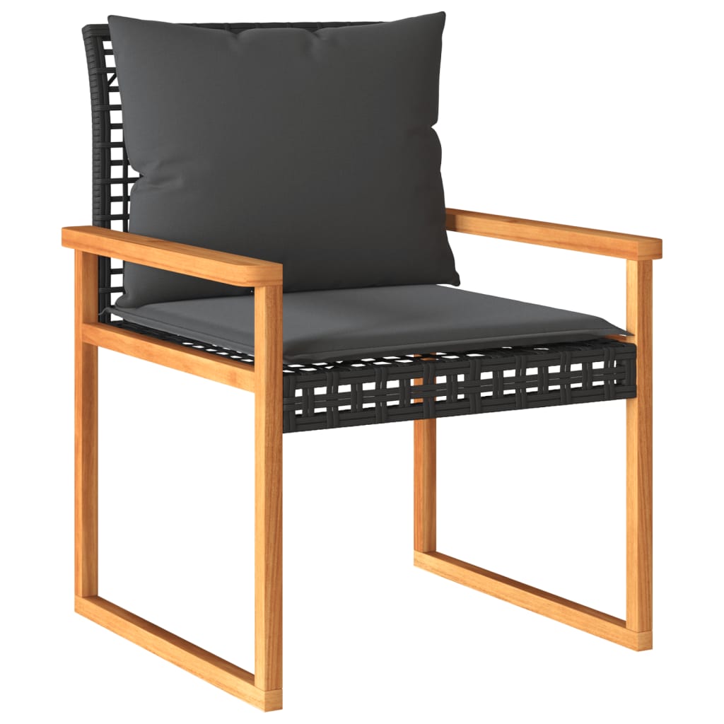 Ensemble de bistro 3 pcs et coussins noir résine tressée acacia Salons de jardin vidaXL