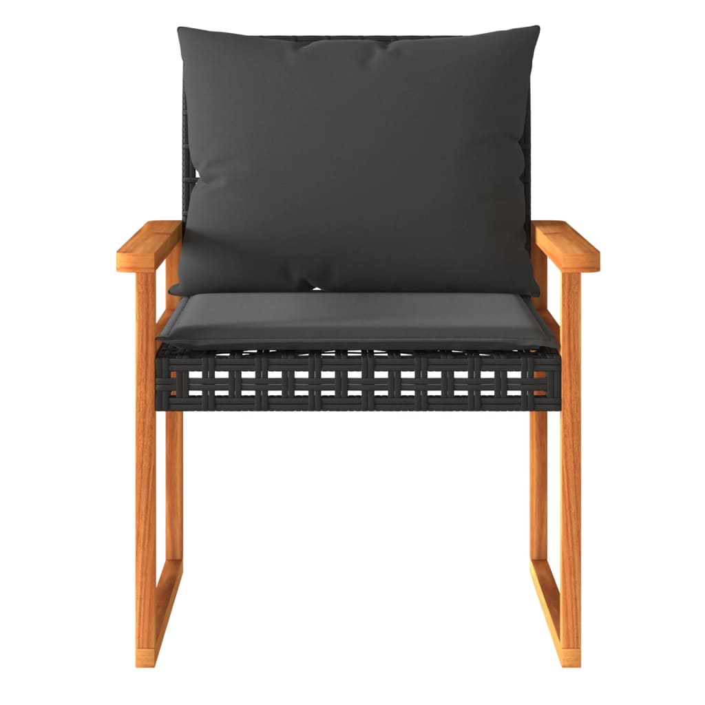 Ensemble de bistro 3 pcs et coussins noir résine tressée acacia Salons de jardin vidaXL