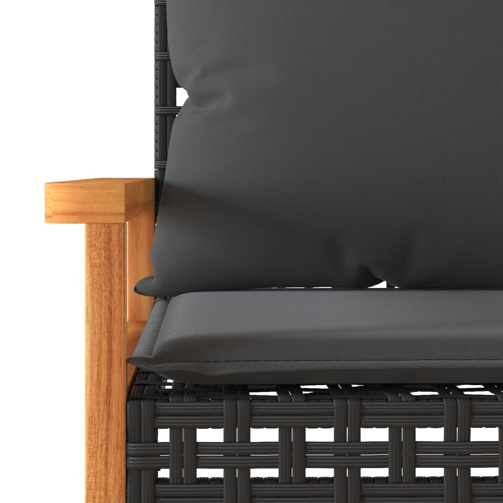 Ensemble de bistro 3 pcs et coussins noir résine tressée acacia Salons de jardin vidaXL