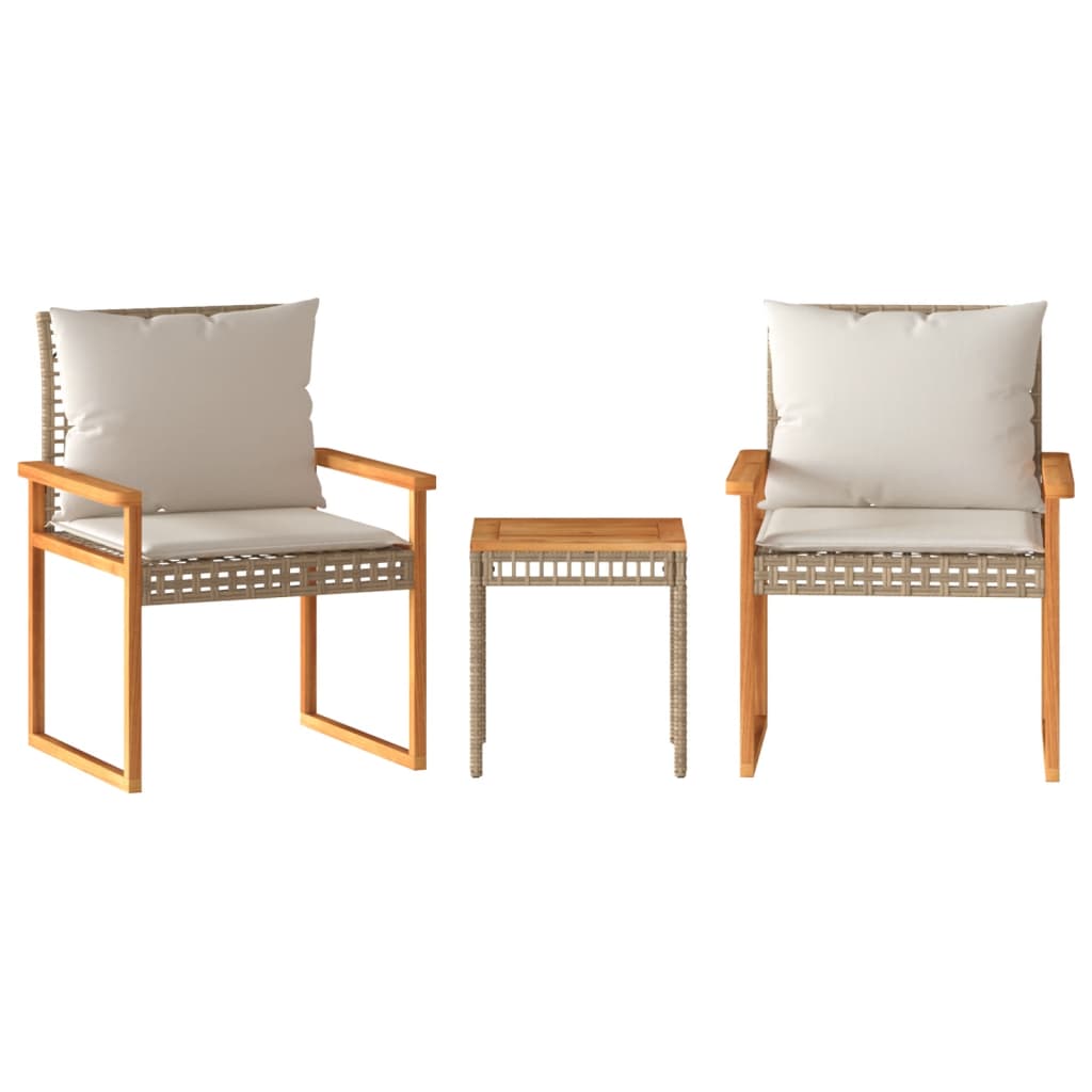 Ensemble de bistro et coussins 3 pcs mélange beige rotin acacia Salons de jardin vidaXL