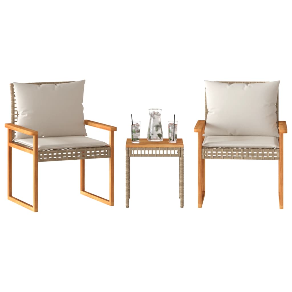 Ensemble de bistro et coussins 3 pcs mélange beige rotin acacia Salons de jardin vidaXL
