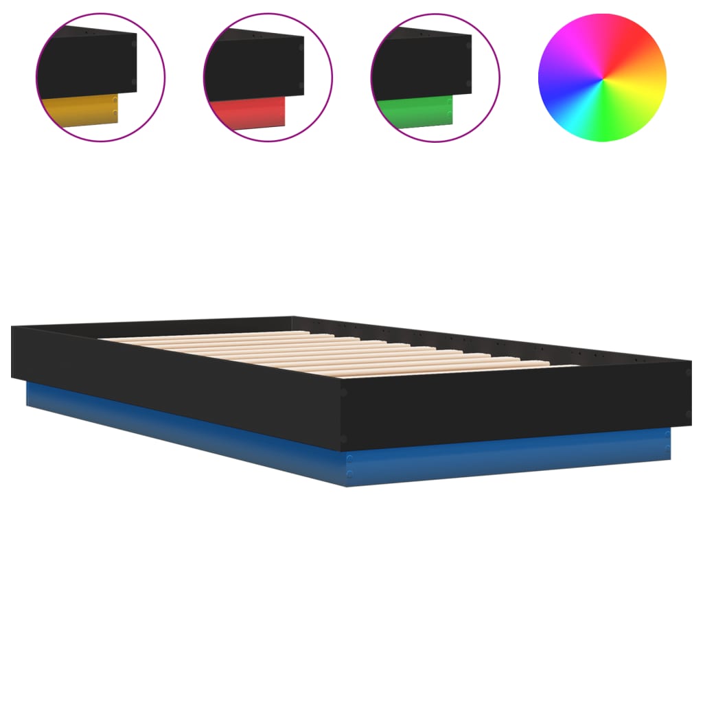 Cadre de lit sans matelas avec lumières LED noir 75x190 cm - XIOS