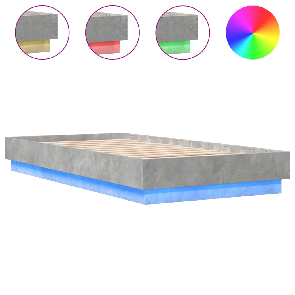 Cadre de lit sans matelas avec lumières LED gris béton 75x190cm - XIOS
