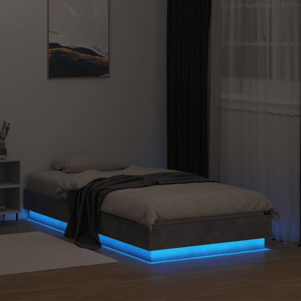 Cadre de lit sans matelas avec lumières LED gris béton 75x190cm - XIOS