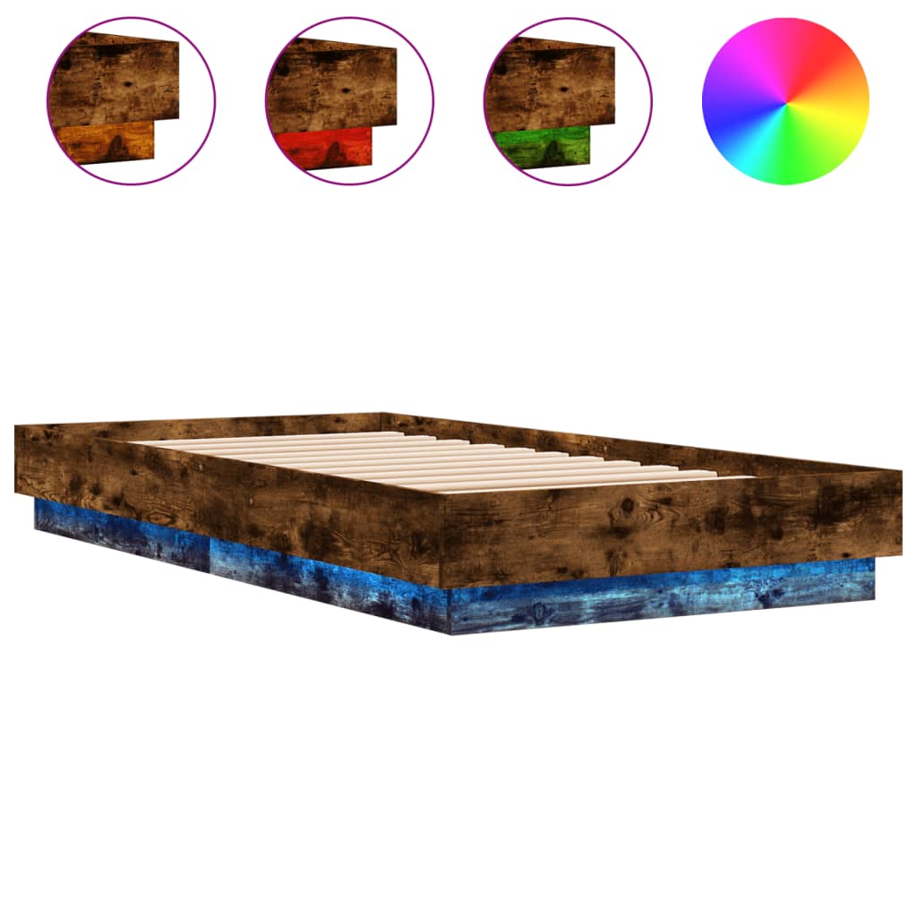 Cadre de lit sans matelas avec lumières LED chêne fumé 75x190cm - XIOS