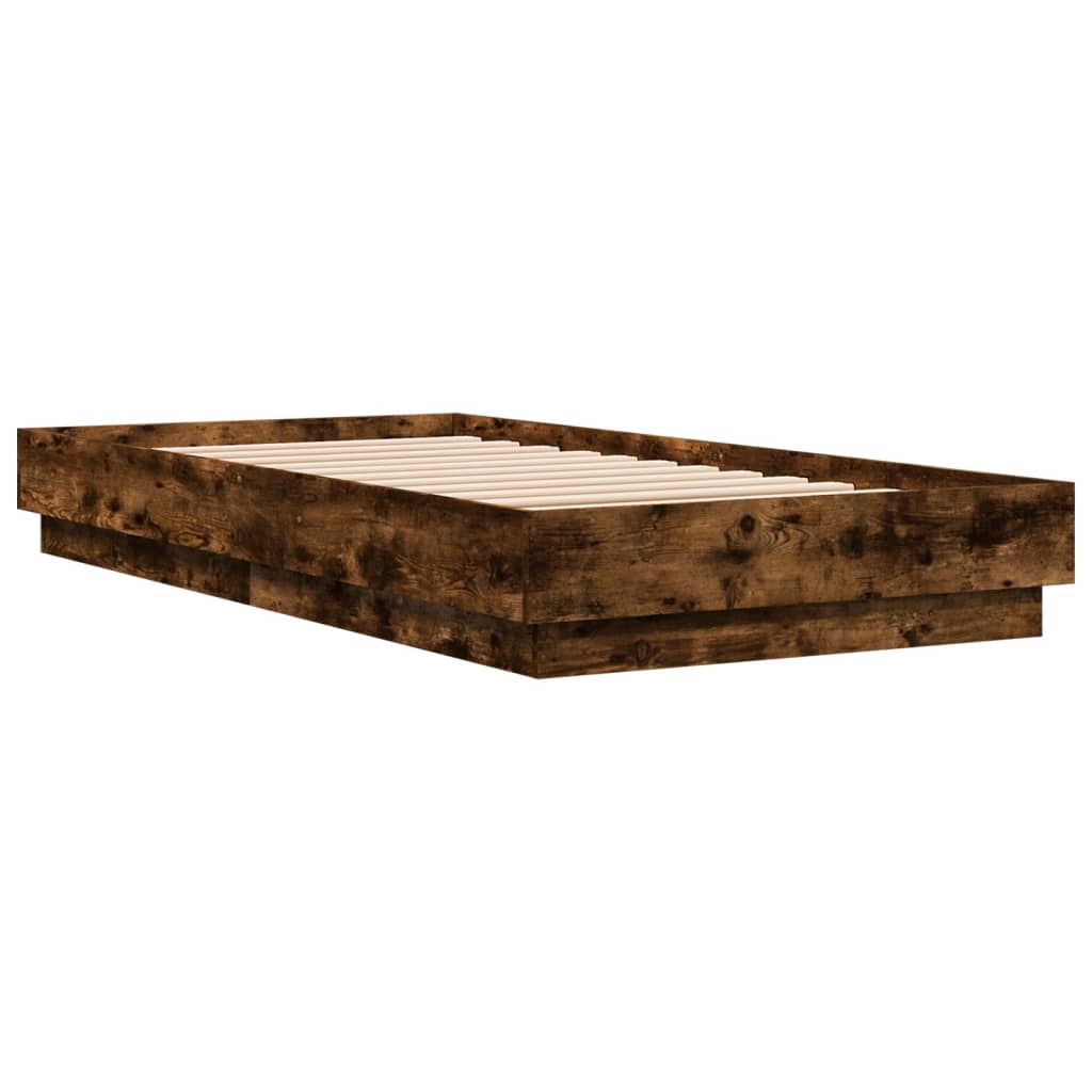 Cadre de lit sans matelas avec lumières LED chêne fumé 75x190cm - XIOS