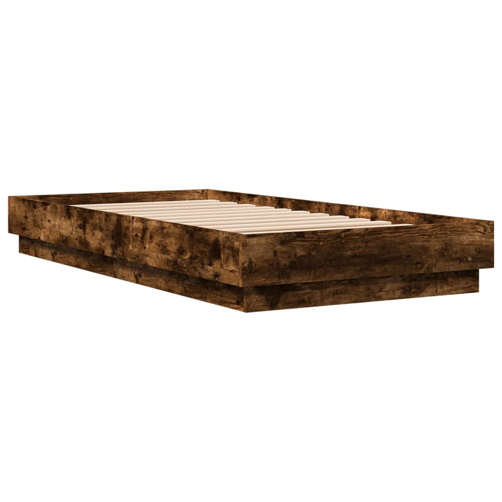 Cadre de lit sans matelas avec lumières LED chêne fumé 75x190cm - XIOS