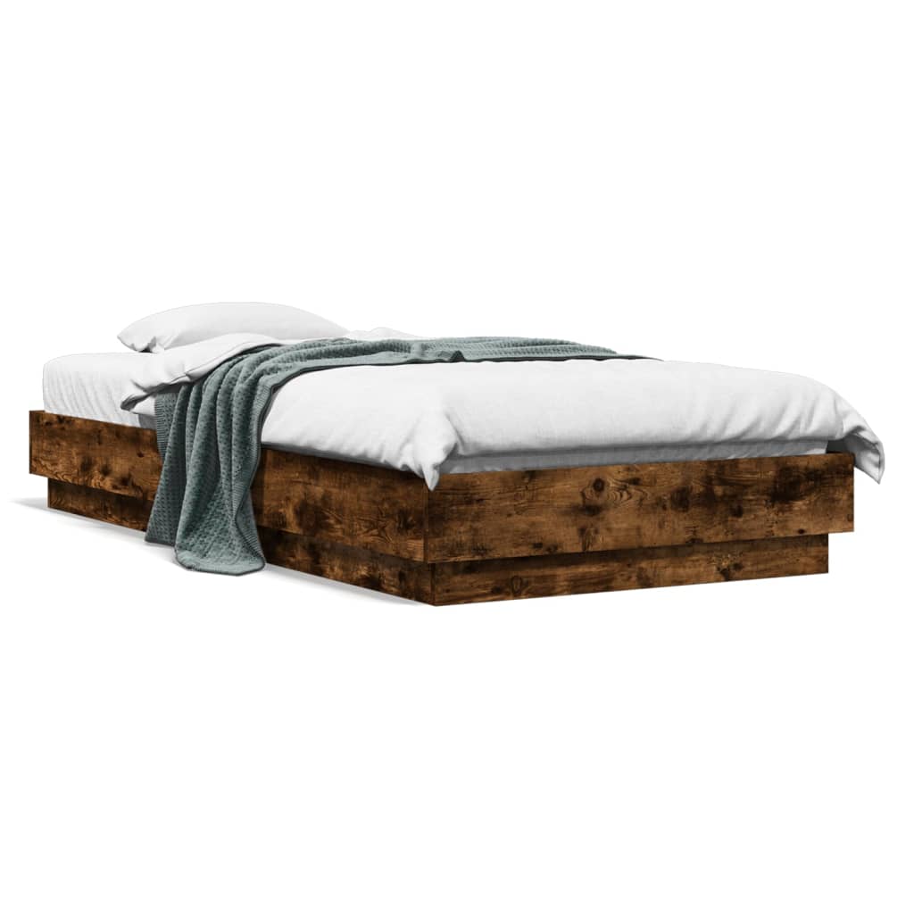 Cadre de lit sans matelas avec lumières LED chêne fumé 75x190cm - XIOS