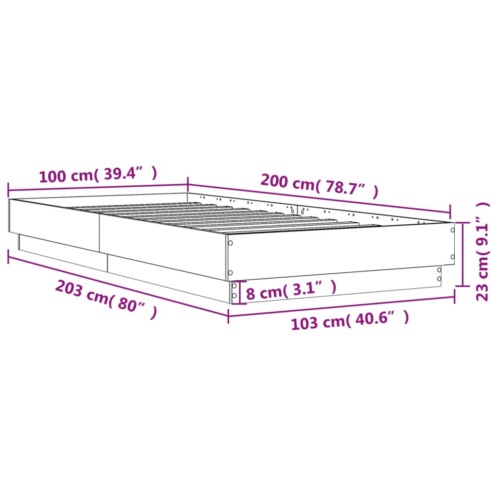 Cadre de lit sans matelas noir 100x200 cm bois d'ingénierie - XIOS