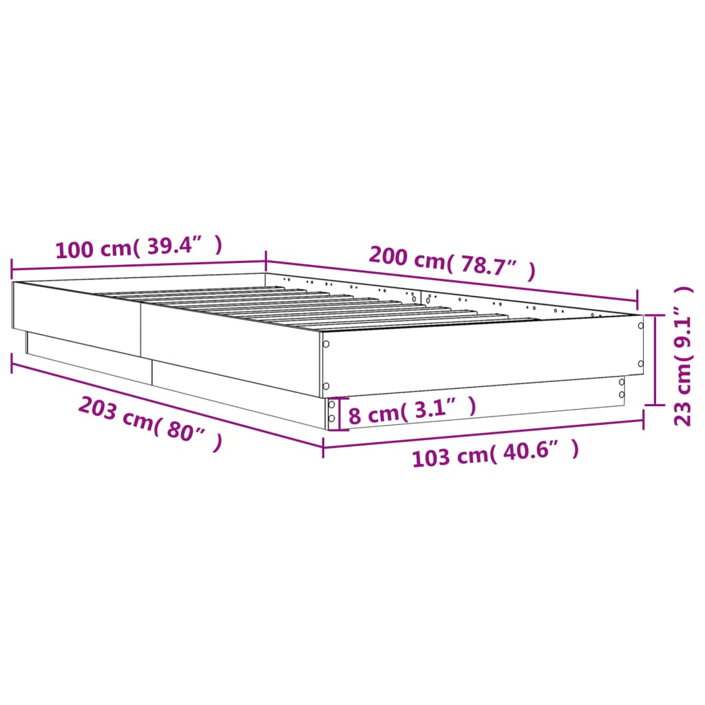 Cadre de lit sans matelas gris béton 100x200 cm - XIOS