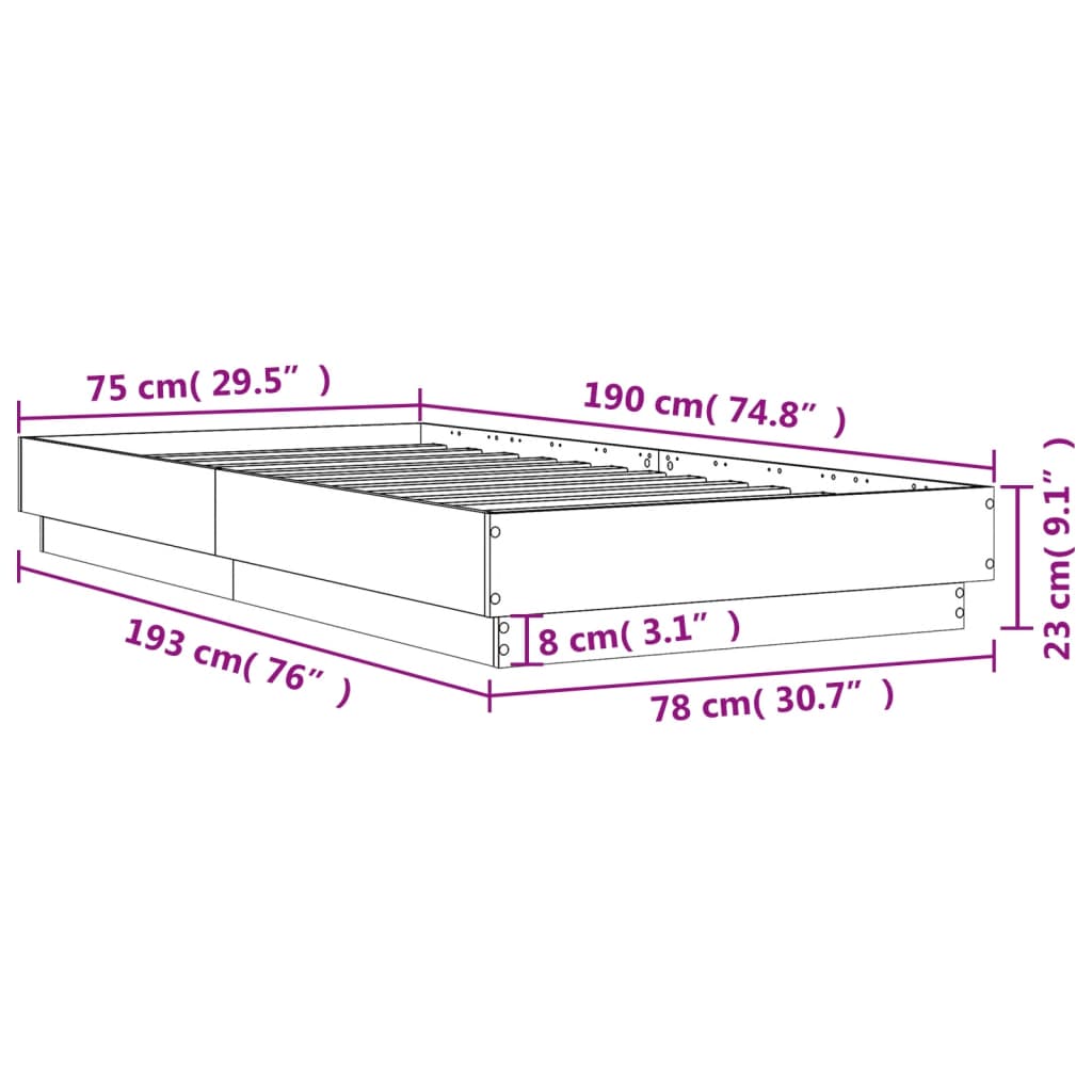 Cadre de lit sans matelas chêne fumé 75x190cm bois d'ingénierie - XIOS