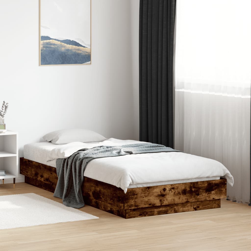 Cadre de lit sans matelas chêne fumé 75x190cm bois d'ingénierie - XIOS