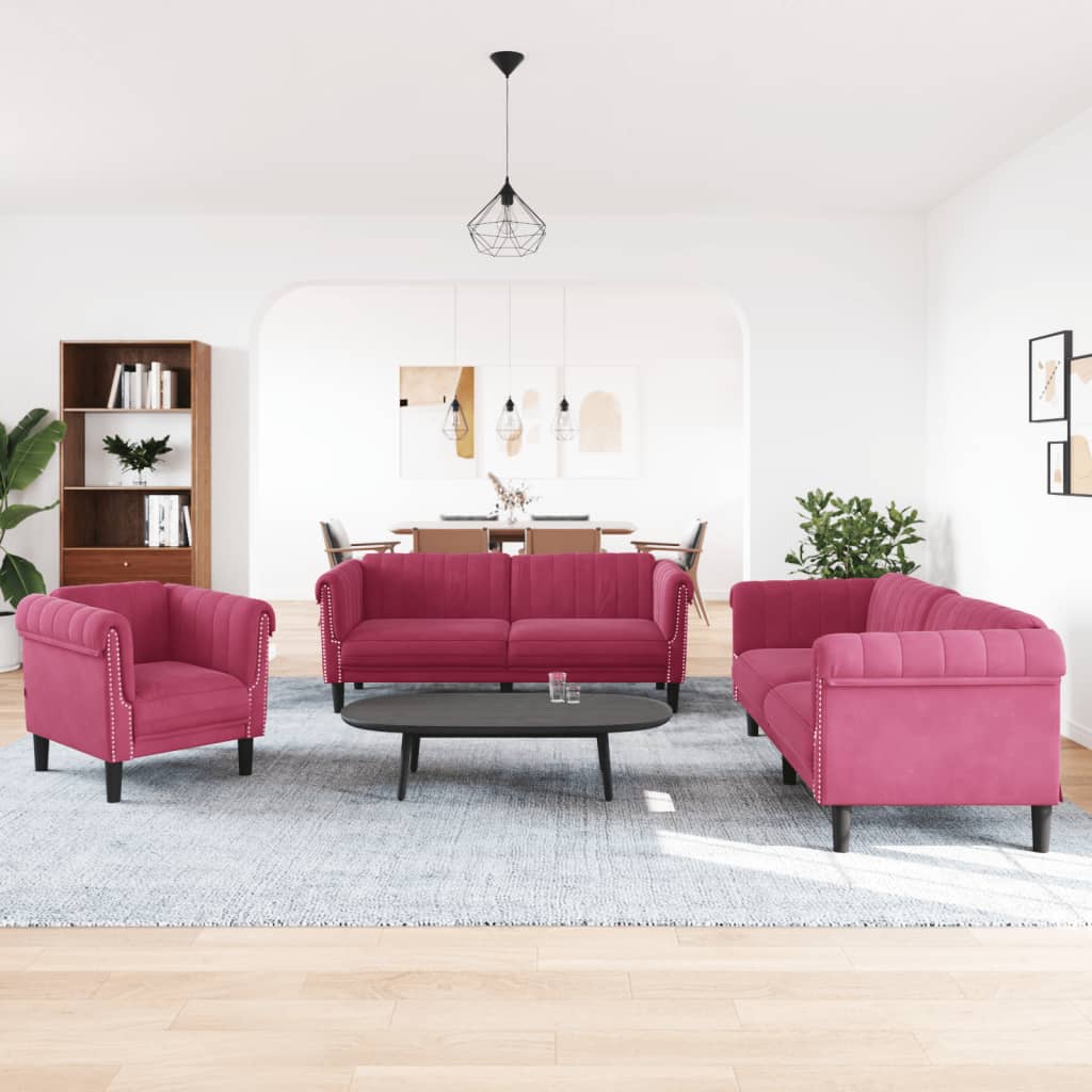 Ensemble de canapés 3 pcs rouge bordeaux velours - XIOS
