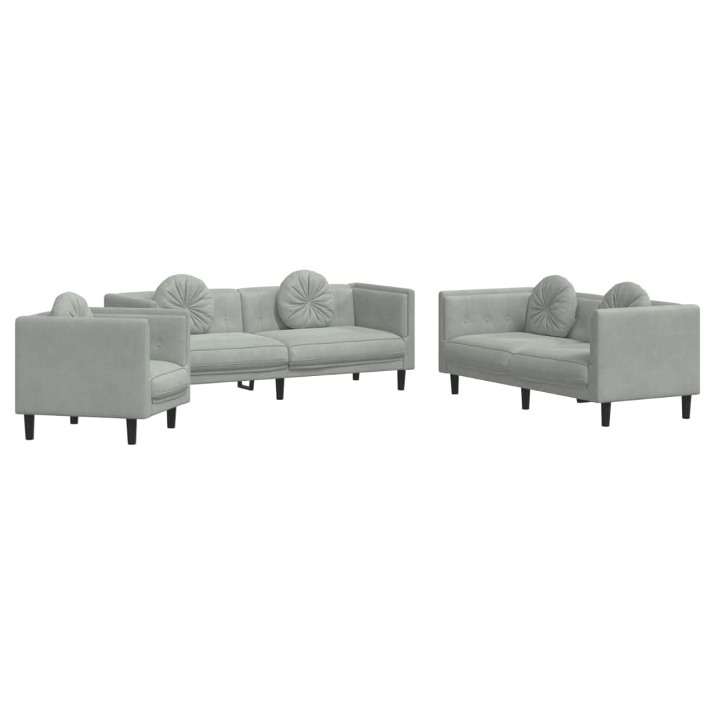 Ensemble de canapés 3 pcs avec coussins gris clair velours - XIOS