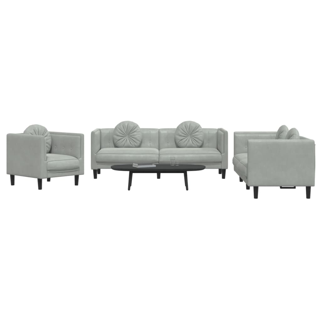 Ensemble de canapés 3 pcs avec coussins gris clair velours - XIOS