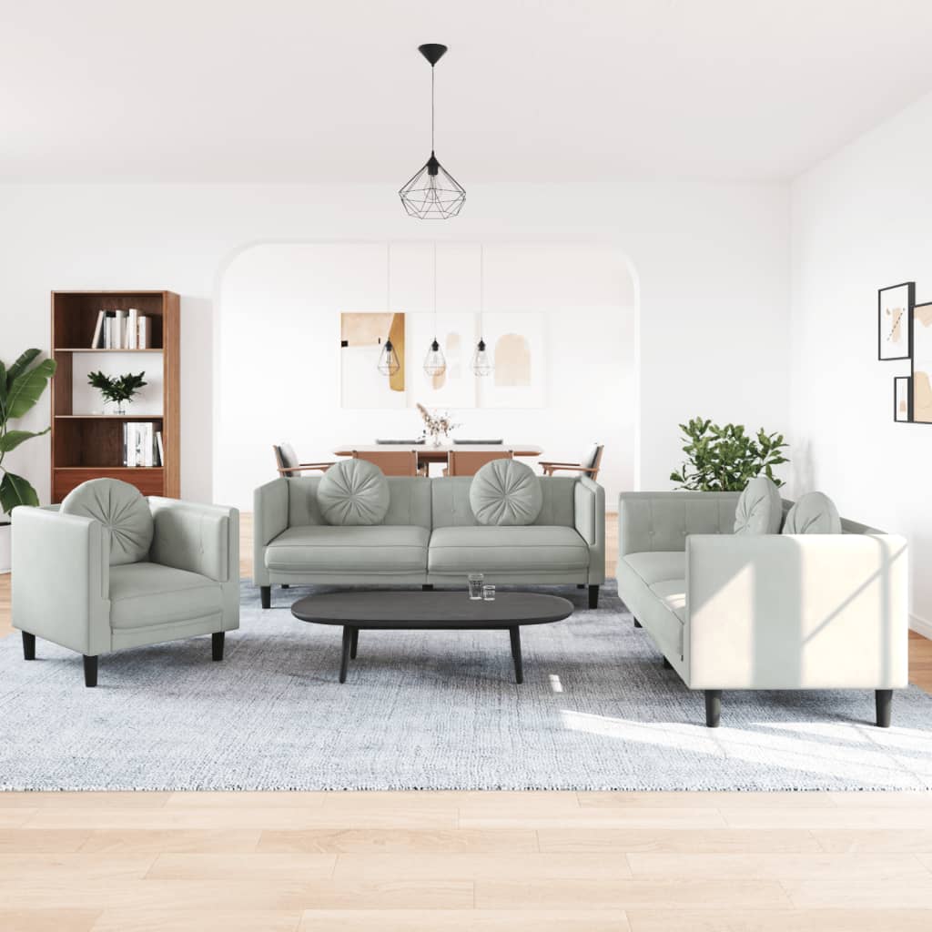 Ensemble de canapés 3 pcs avec coussins gris clair velours - XIOS
