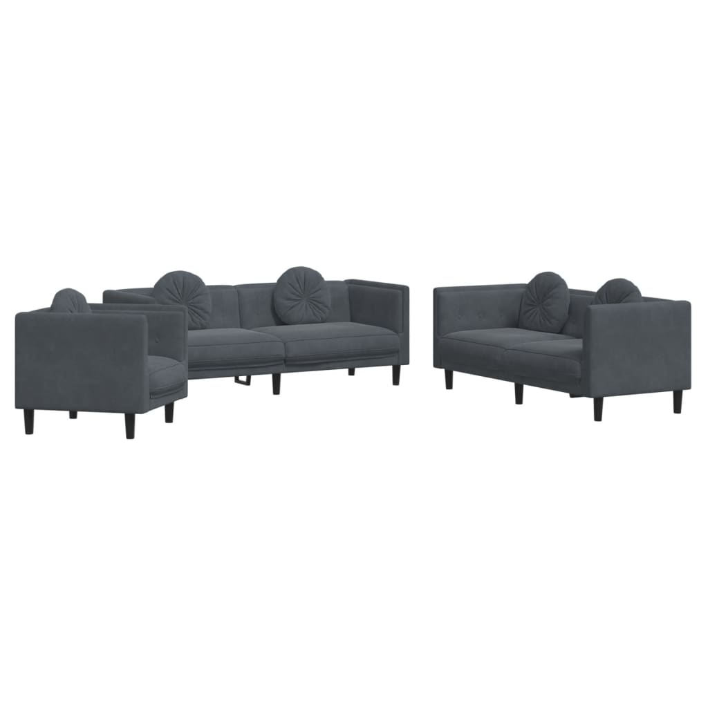 Ensemble de canapés 3 pcs avec coussins gris foncé velours - XIOS