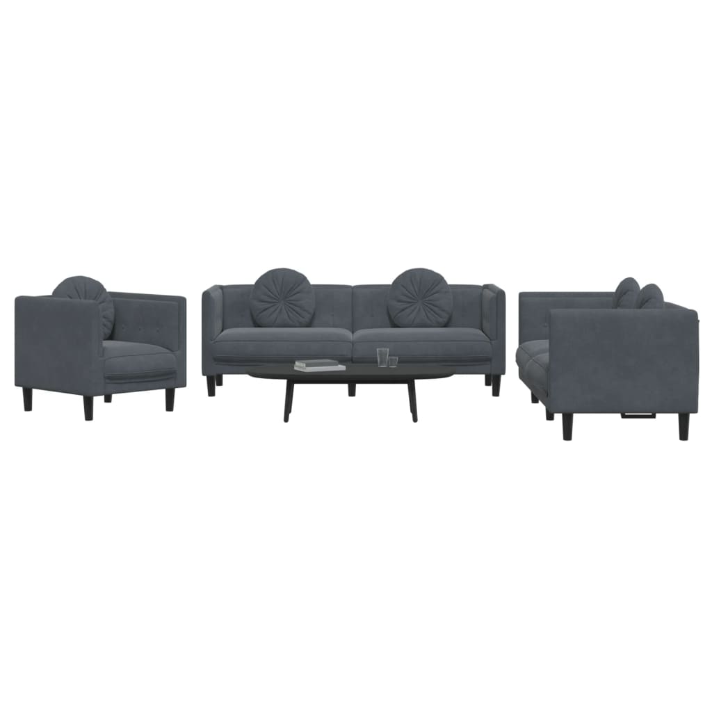 Ensemble de canapés 3 pcs avec coussins gris foncé velours - XIOS