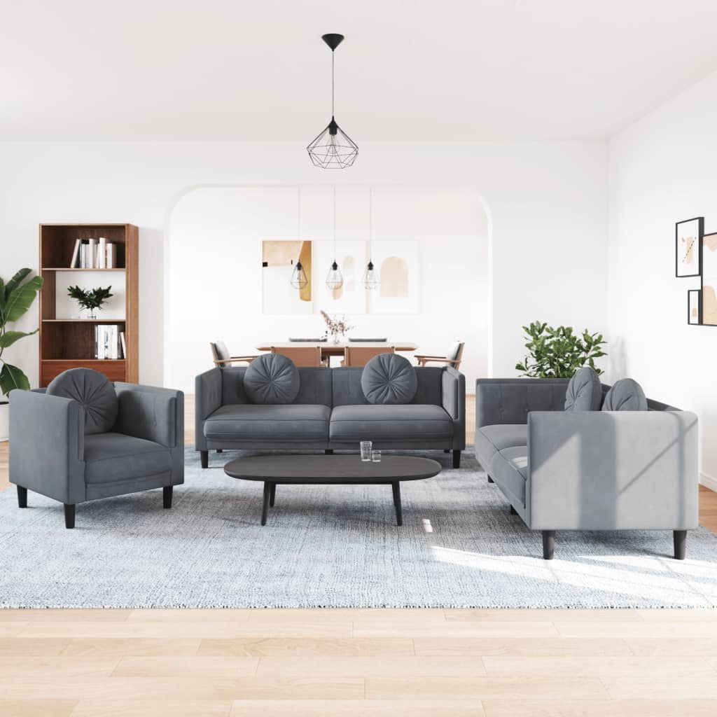 Ensemble de canapés 3 pcs avec coussins gris foncé velours - XIOS