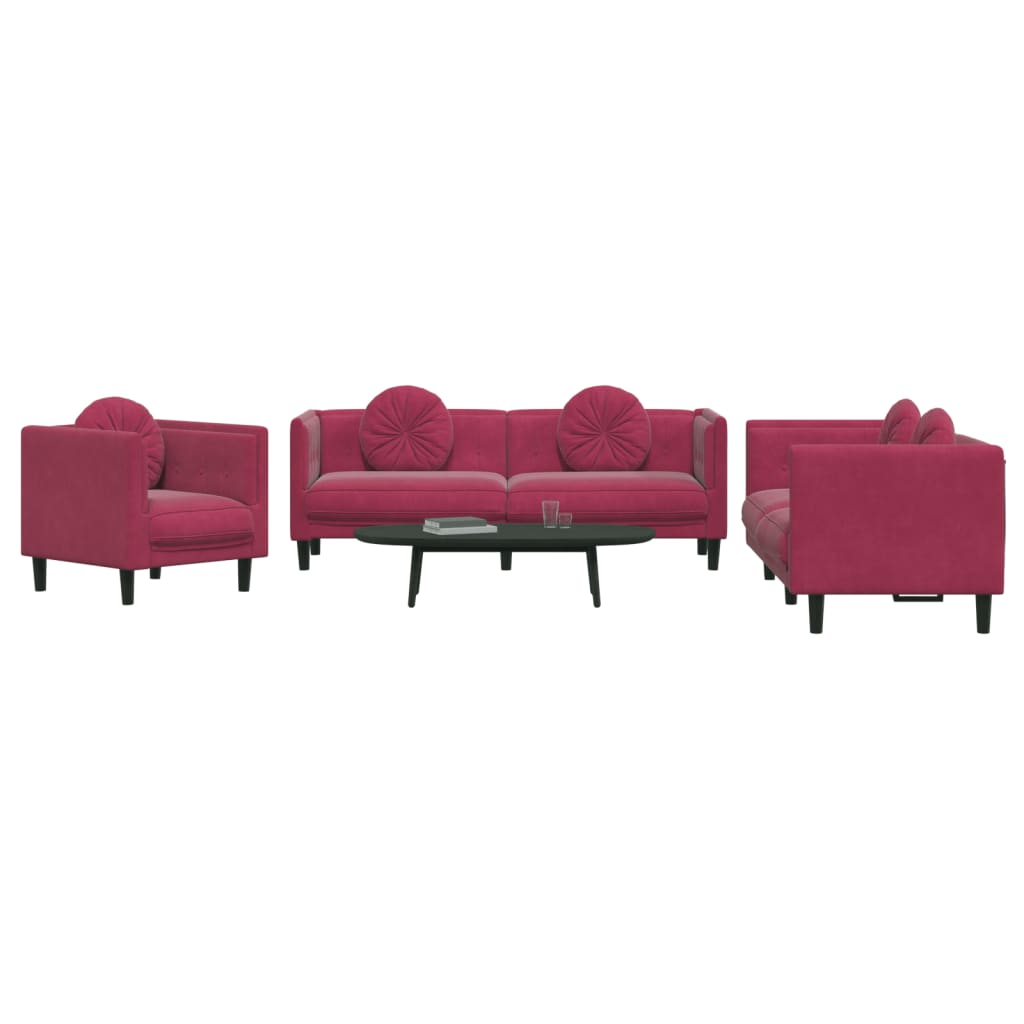 Ensemble de canapés 3 pcs avec coussins rouge bordeaux velours - XIOS
