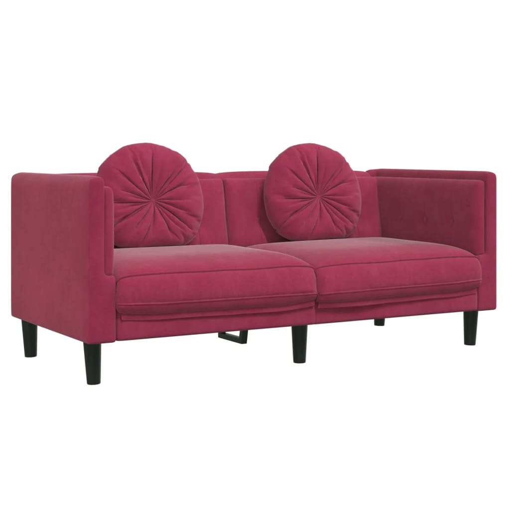 Ensemble de canapés 3 pcs avec coussins rouge bordeaux velours - XIOS