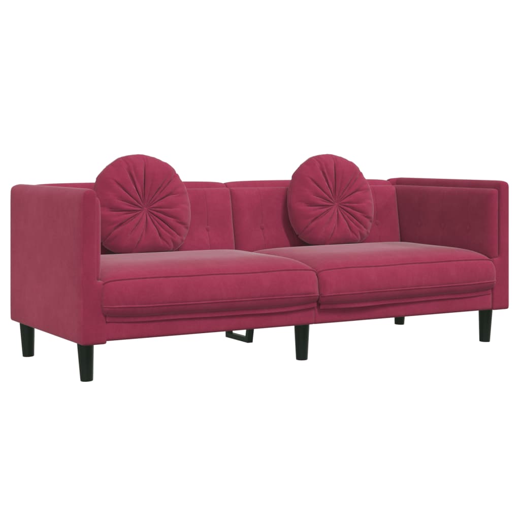 Ensemble de canapés 3 pcs avec coussins rouge bordeaux velours - XIOS