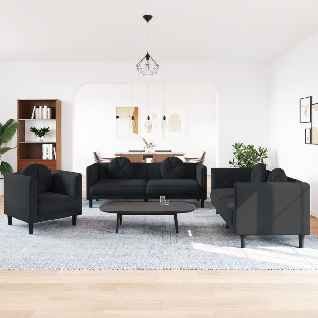 Ensemble de canapés 3 pcs avec coussins noir velours - XIOS