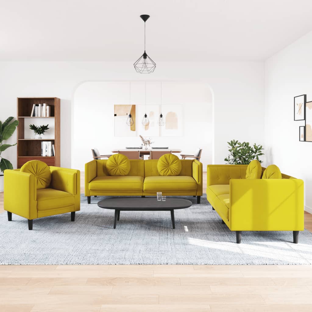 Ensemble de canapés 3 pcs avec coussins jaune velours - XIOS