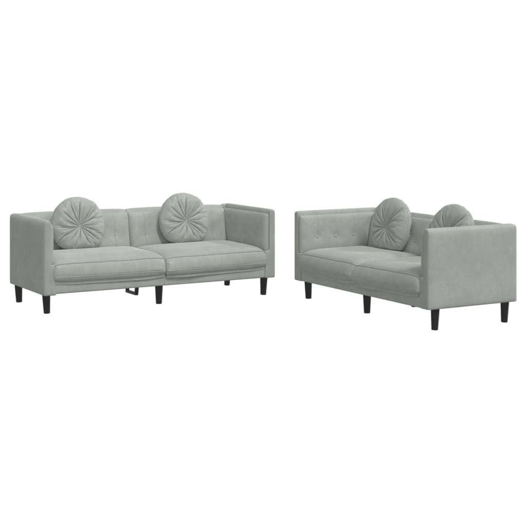 Ensemble de canapés 2 pcs avec coussins gris clair velours - XIOS
