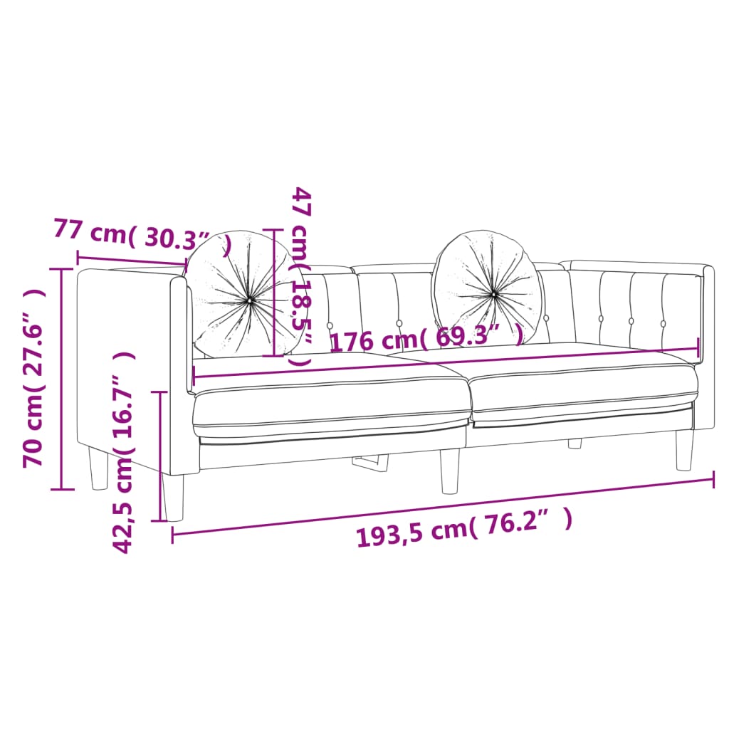 Ensemble de canapés 2 pcs avec coussins gris clair velours - XIOS