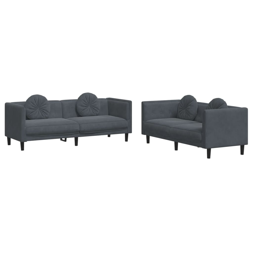 Ensemble de canapés 2 pcs avec coussins gris foncé velours - XIOS