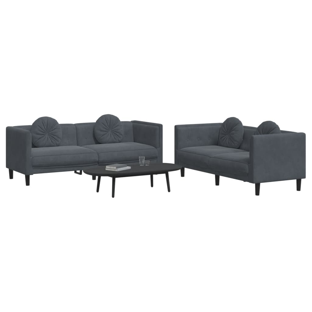 Ensemble de canapés 2 pcs avec coussins gris foncé velours - XIOS