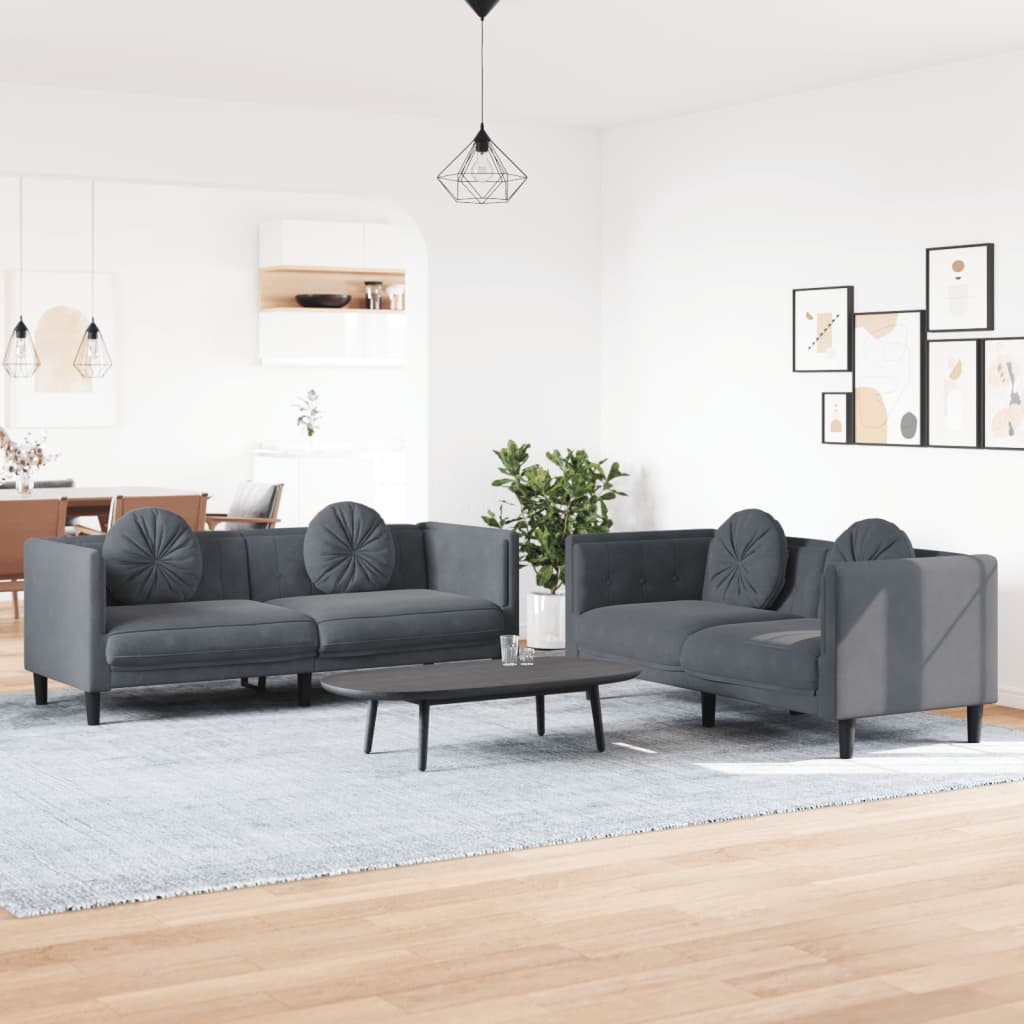Ensemble de canapés 2 pcs avec coussins gris foncé velours - XIOS