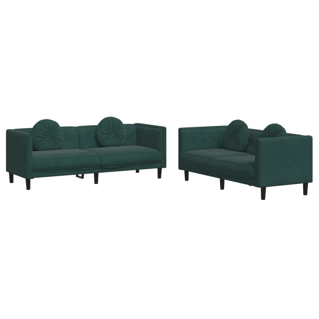 Ensemble de canapés 2 pcs avec coussins vert foncé velours - XIOS