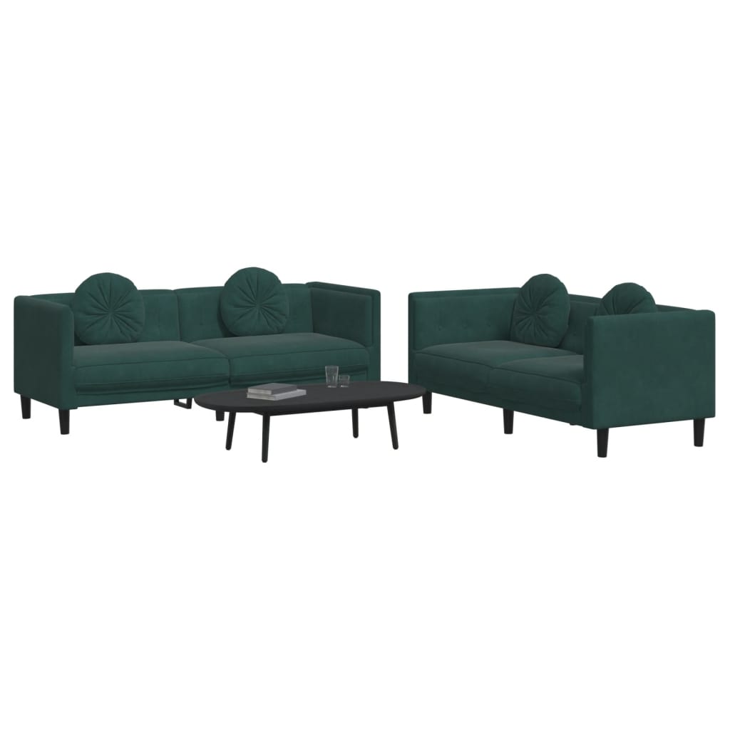 Ensemble de canapés 2 pcs avec coussins vert foncé velours - XIOS