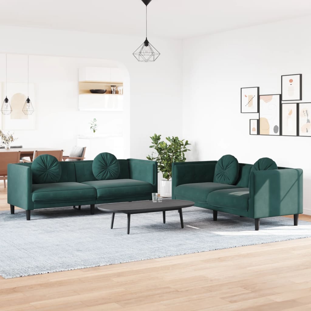 Ensemble de canapés 2 pcs avec coussins vert foncé velours - XIOS