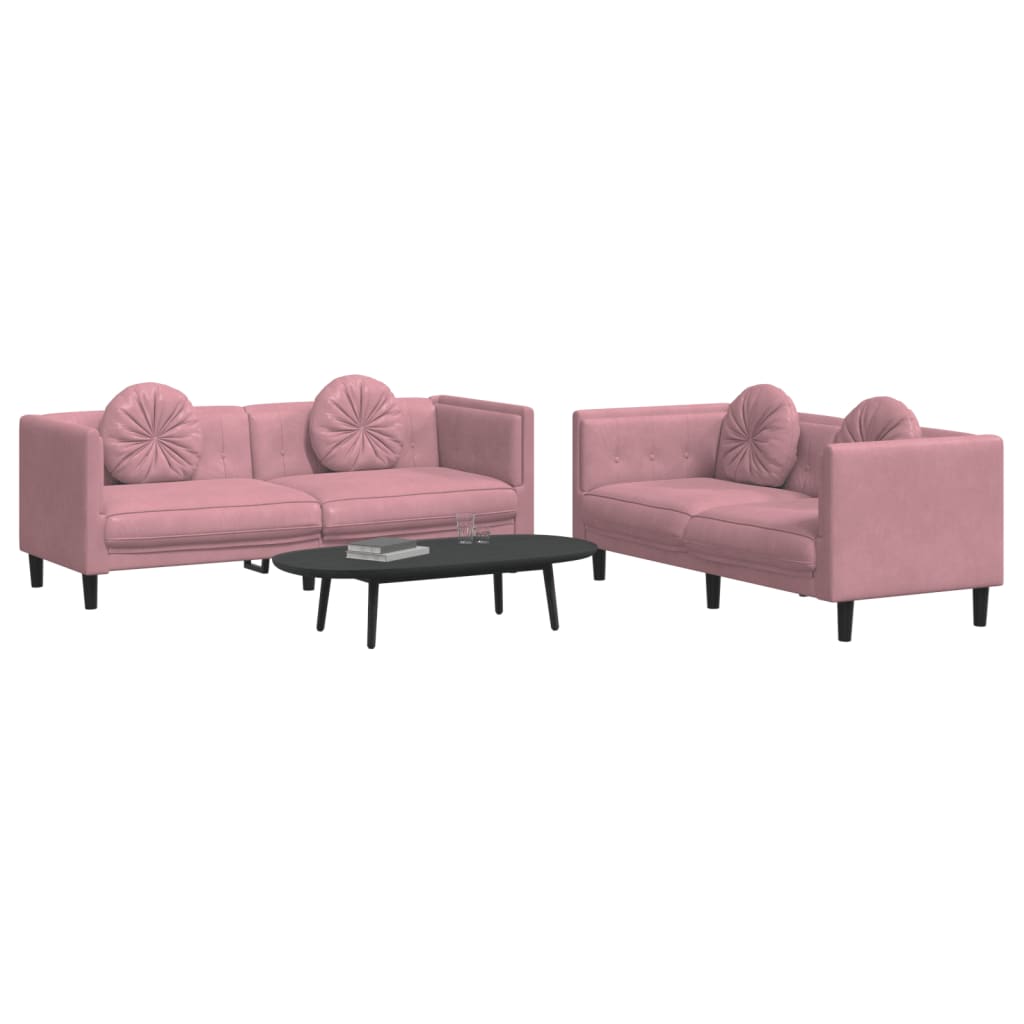 Ensemble de canapés 2 pcs avec coussins rose velours - XIOS