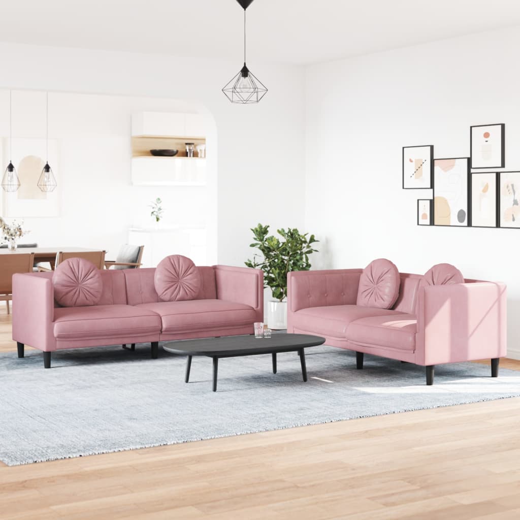 Ensemble de canapés 2 pcs avec coussins rose velours - XIOS