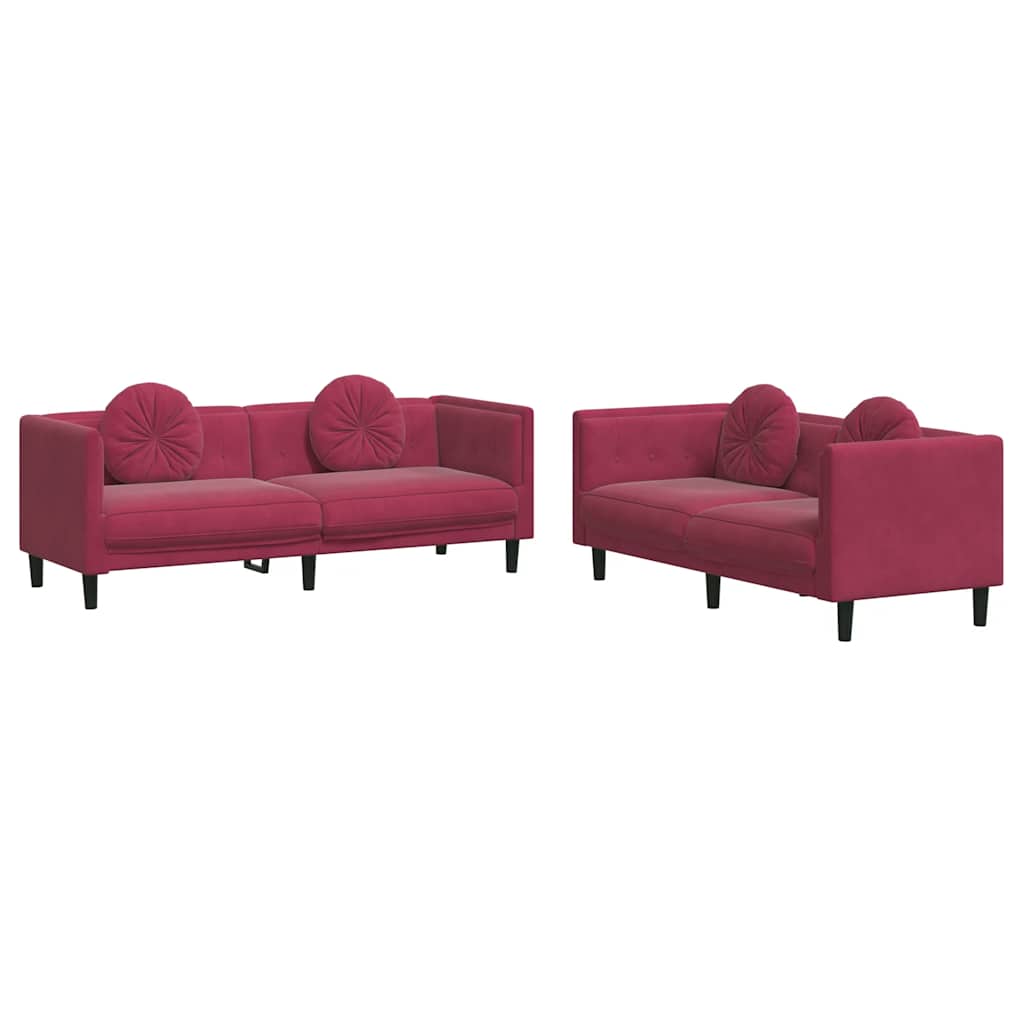 Ensemble de canapés 2 pcs avec coussins rouge bordeaux velours - XIOS