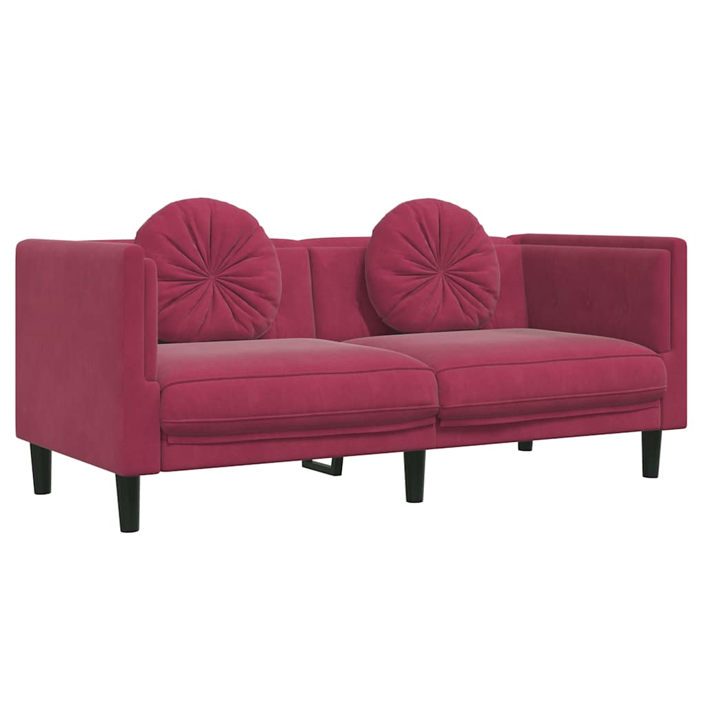 Ensemble de canapés 2 pcs avec coussins rouge bordeaux velours - XIOS