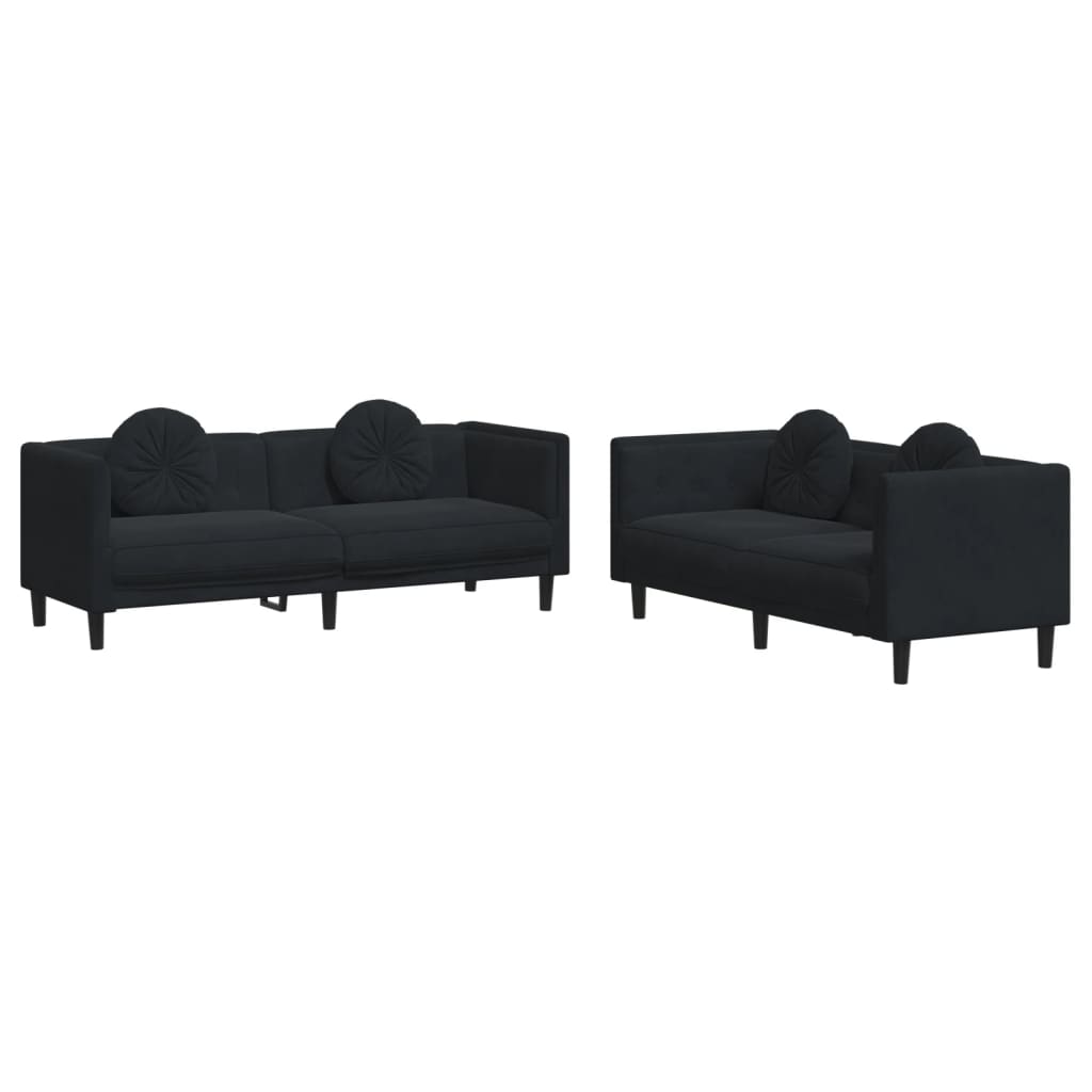 Ensemble de canapés 2 pcs avec coussins noir velours - XIOS
