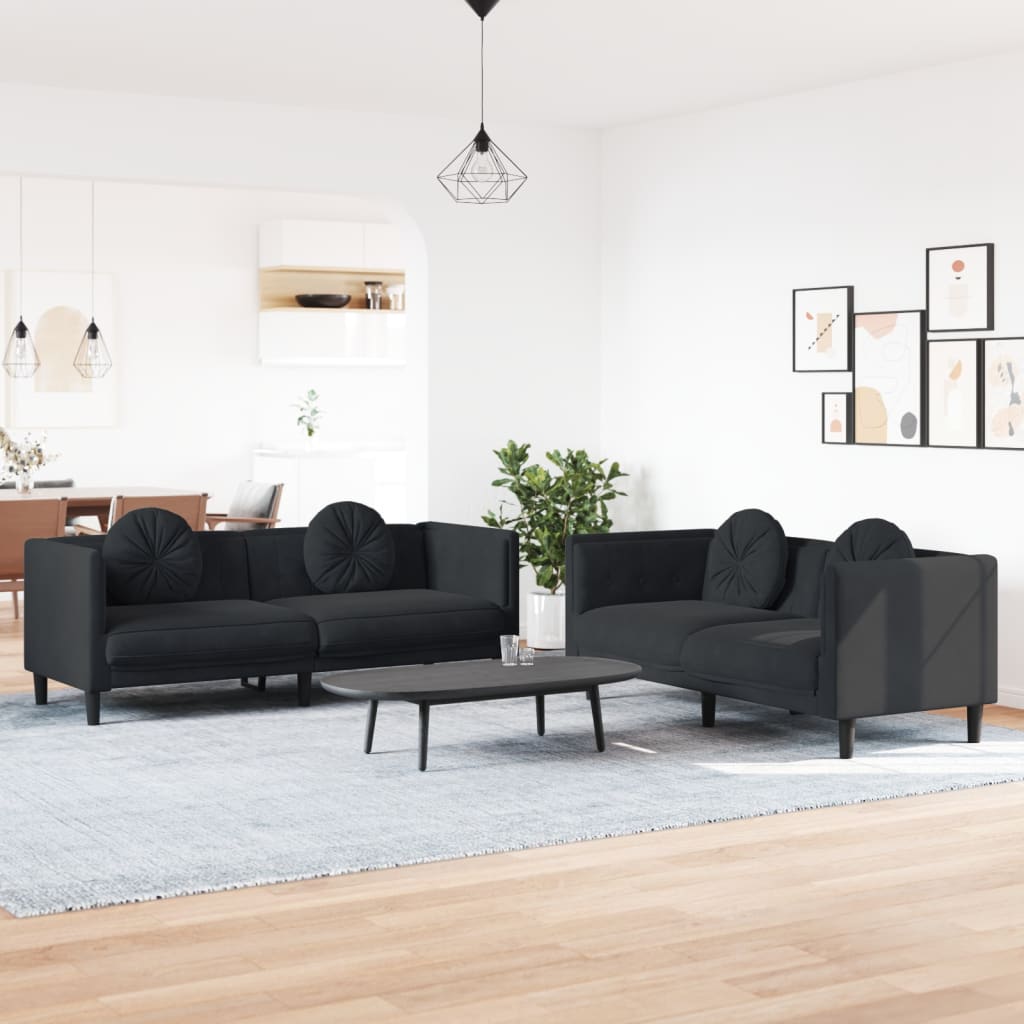Ensemble de canapés 2 pcs avec coussins noir velours - XIOS