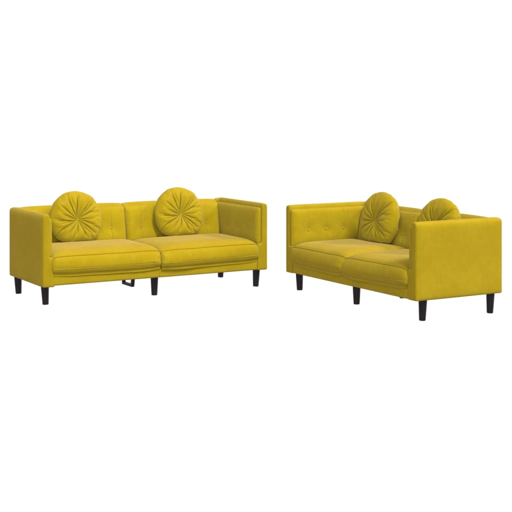 Ensemble de canapés 2 pcs avec coussins jaune velours - XIOS