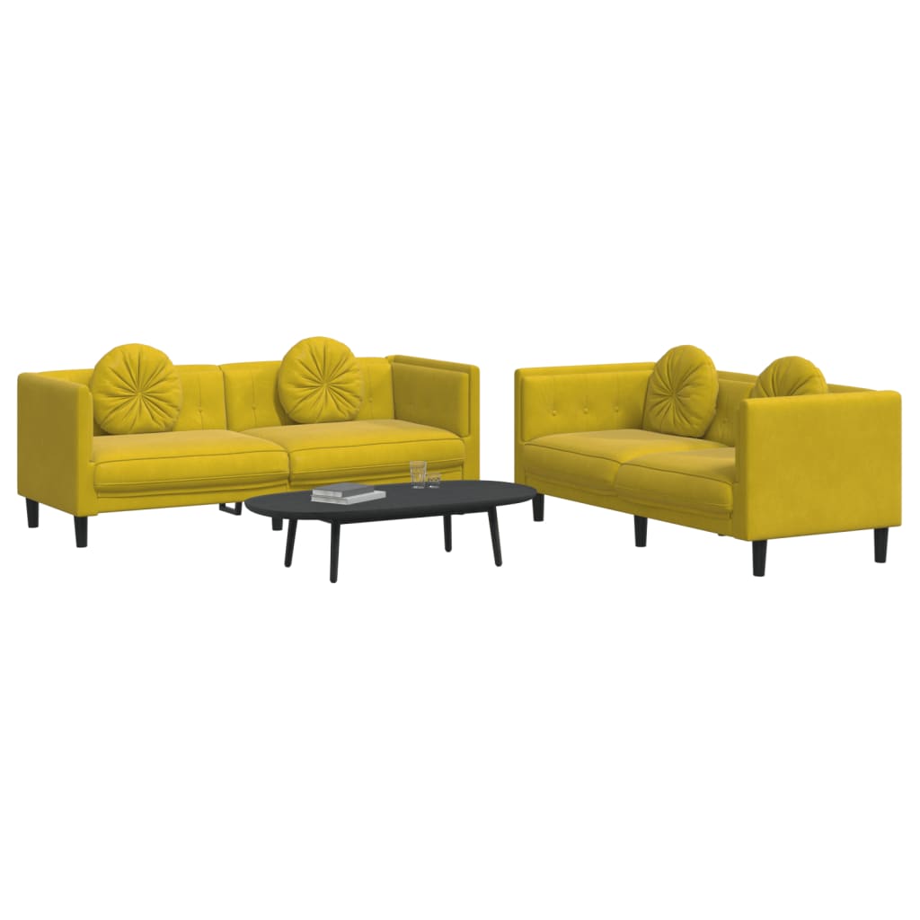 Ensemble de canapés 2 pcs avec coussins jaune velours - XIOS