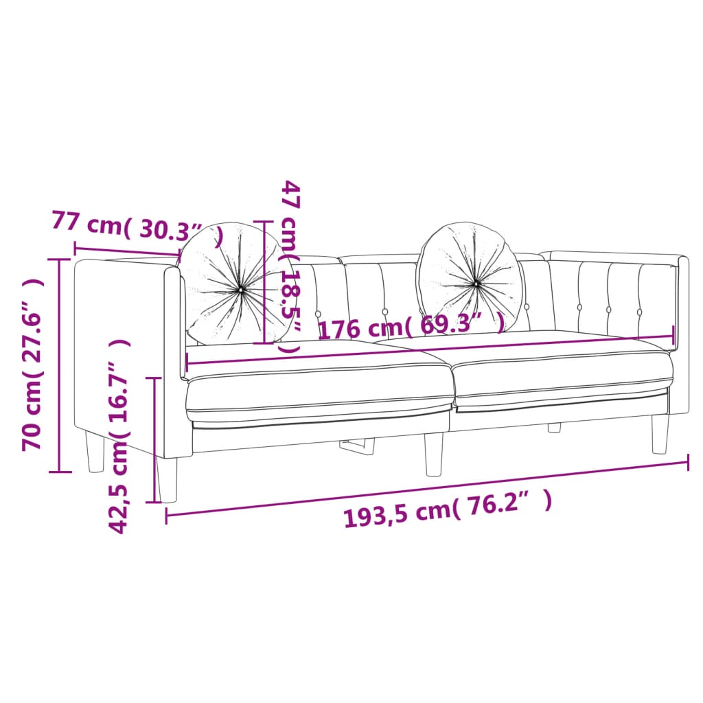 Ensemble de canapés 2 pcs avec coussins jaune velours - XIOS